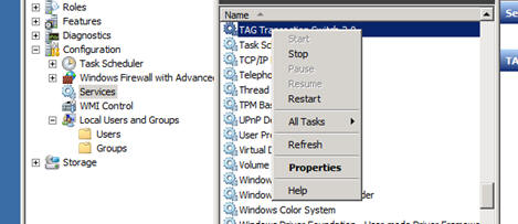 Windows Services Administration - Stop TAG Transaction