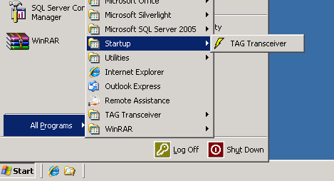 Windows Start Menu - TAG Transceiver Startup